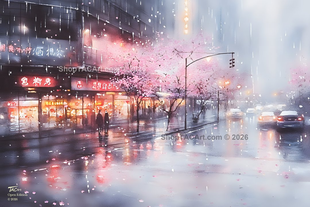 Vernal Solitude in Neon Rain